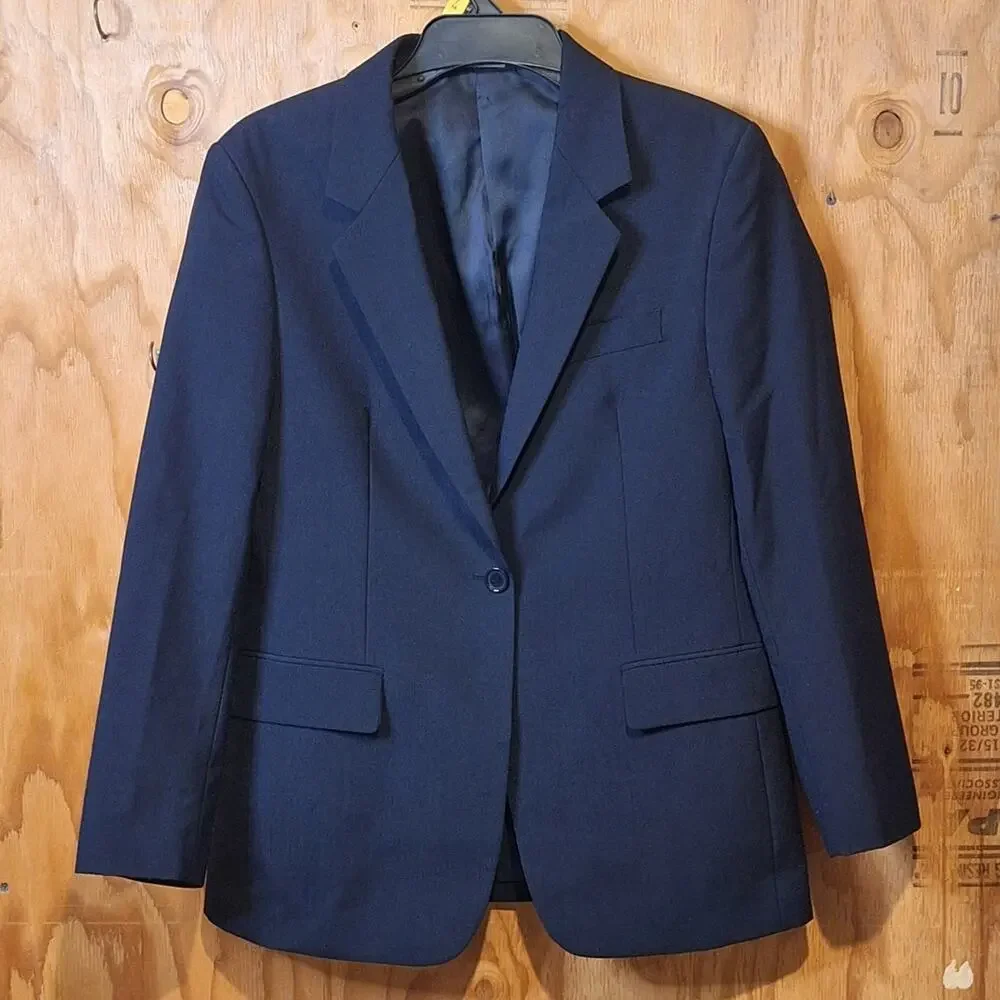 Louis Martin Blazer Jacket Womens Size 4 Navy Blue Wool Blend Dark Academia Prep
